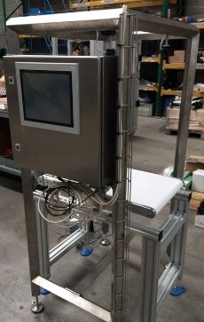 Stainless frame with a short belt and a door-mounted touchscreen